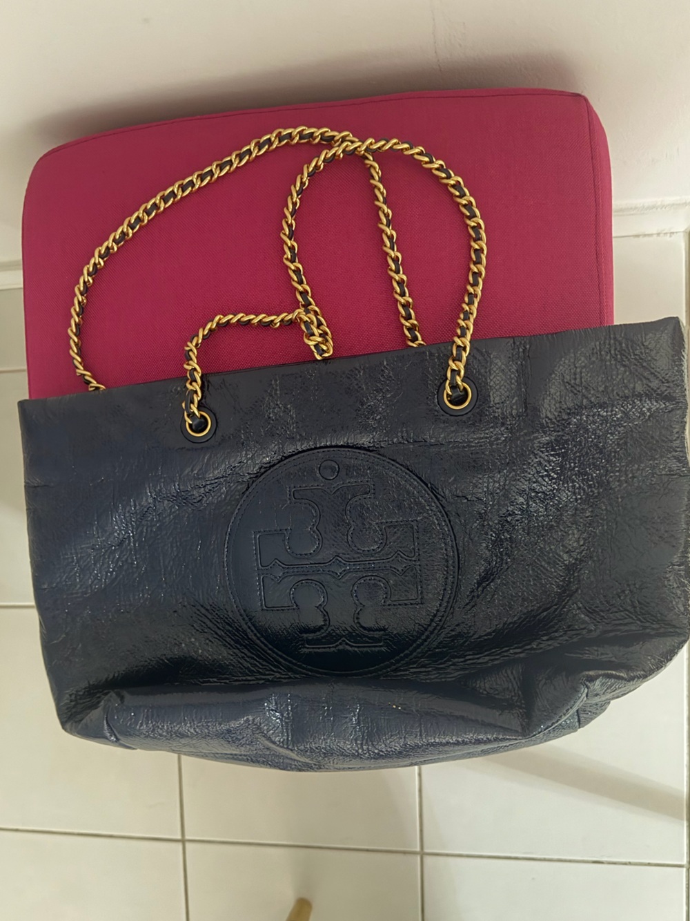 Tory Burch navy blue Leather Chain-Handle Shoulder Bag